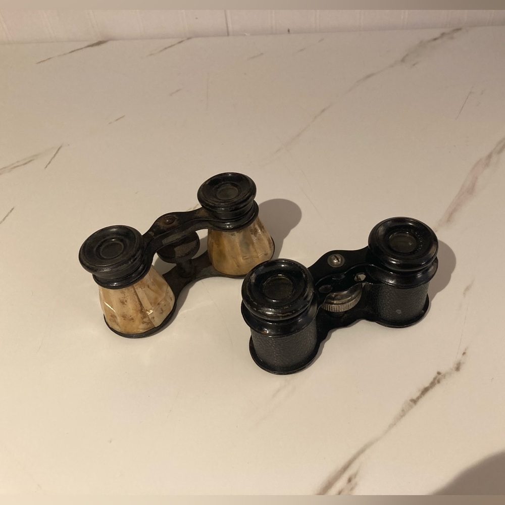 His & Hers Vintage Set of Opera Binoculars Black & Mother of Pearl Antique